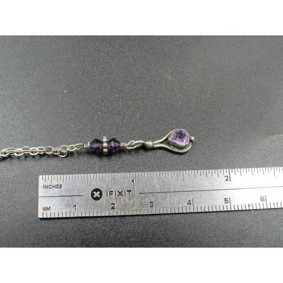 16" Sterling Silver Heavily Tarnished Amethyst Necklace Vintage Minimalist - Picture 6 of 7